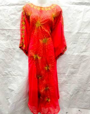 Red embroidered georgette fustan 1