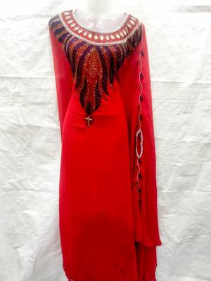 Red embroidered georgette fustan 1