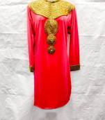 Red embroidered georgette fustan
