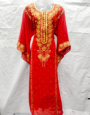 Red embroidered georgette fustan 1