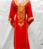 Red embroidered georgette fustan