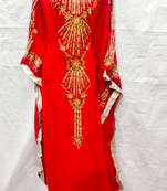 Red embroidered georgette fustan
