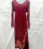 Red embroidered georgette fustan