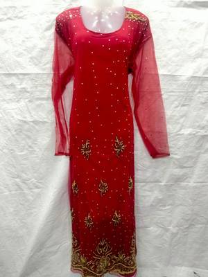 Red embroidered georgette fustan 1