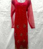 Red embroidered georgette fustan