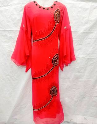 Red embroidered georgette fustan 1