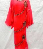Red embroidered georgette fustan