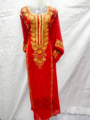 Red embroidered georgette fustan 1