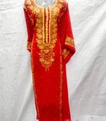 Red embroidered georgette fustan