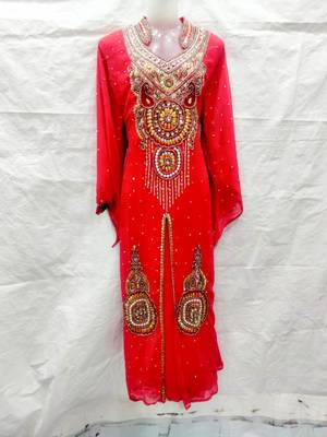 Red embroidered georgette fustan 1