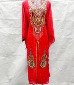 Red embroidered georgette fustan