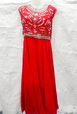 Red embroidered georgette fustan 1