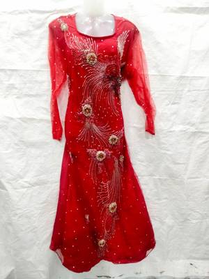 Red embroidered georgette fustan 1