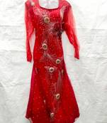 Red embroidered georgette fustan