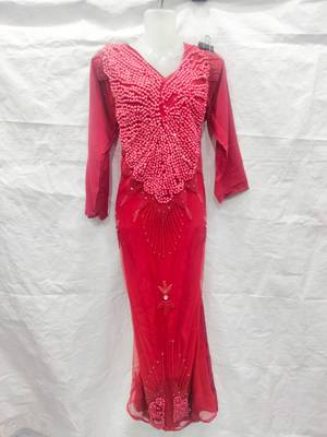 Red embroidered georgette fustan 1