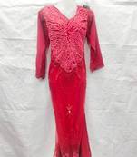 Red embroidered georgette fustan