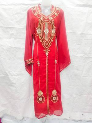 Red embroidered georgette fustan 1