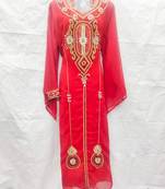 Red embroidered georgette fustan