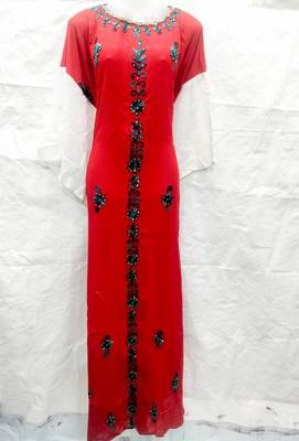 Red embroidered georgette fustan 1