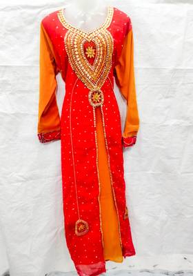 Red embroidered georgette fustan 1