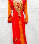 Red embroidered georgette fustan