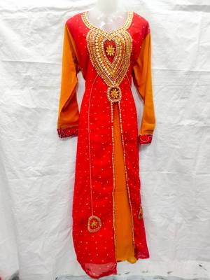 Red embroidered georgette fustan 1