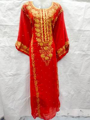 Red embroidered georgette fustan 1