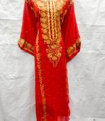 Red embroidered georgette fustan