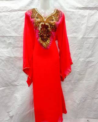 Red embroidered georgette fustan 1
