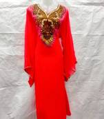 Red embroidered georgette fustan