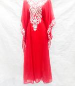 Red embroidered georgette fustan