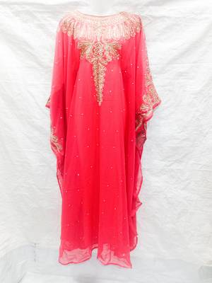 Red embroidered georgette fustan 1