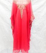Red embroidered georgette fustan