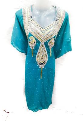 Sky-blue embroidered georgette fustan 1