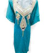 Sky-blue embroidered georgette fustan
