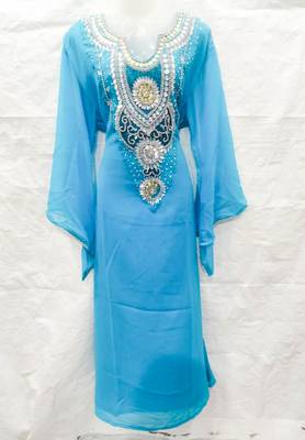 Sky-blue embroidered georgette fustan 1