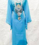 Sky-blue embroidered georgette fustan