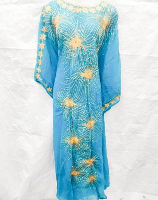 Sky-blue embroidered georgette fustan 1