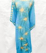 Sky-blue embroidered georgette fustan