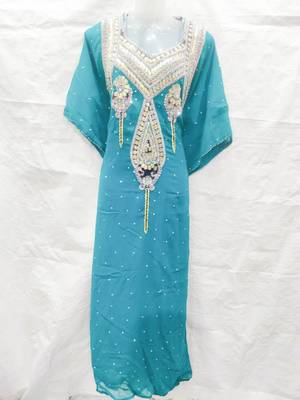 Sky-blue embroidered georgette fustan 1