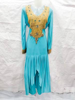 Sky-blue embroidered georgette fustan 1