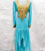 Sky-blue embroidered georgette fustan