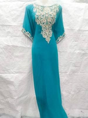 Sky-blue embroidered georgette fustan 1
