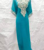 Sky-blue embroidered georgette fustan