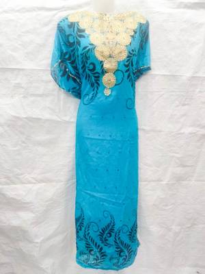 Sky-blue embroidered georgette fustan 1