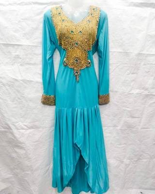 Sky-blue embroidered georgette fustan 1