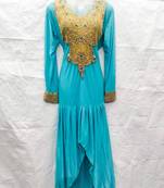 Sky-blue embroidered georgette fustan