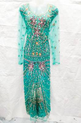 Sky-blue embroidered georgette fustan 1
