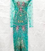 Sky-blue embroidered georgette fustan