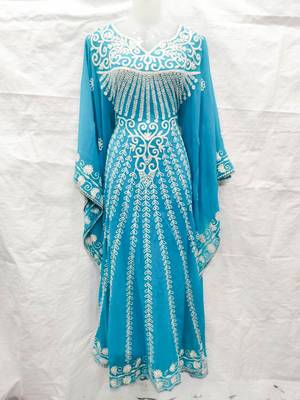 Sky-blue embroidered georgette fustan 1